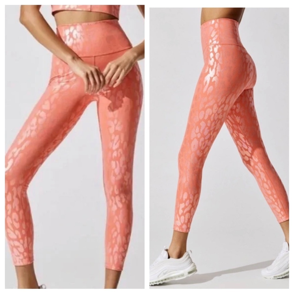 Carbon38 Coral Leopard Print Leggings